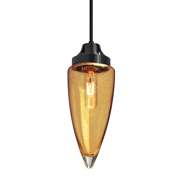 Besa Lighting Sulu Cord Pendant, Amber Bubble, Black Finish, 1x60W Incandescent 1JT-SULUAM-BK - main